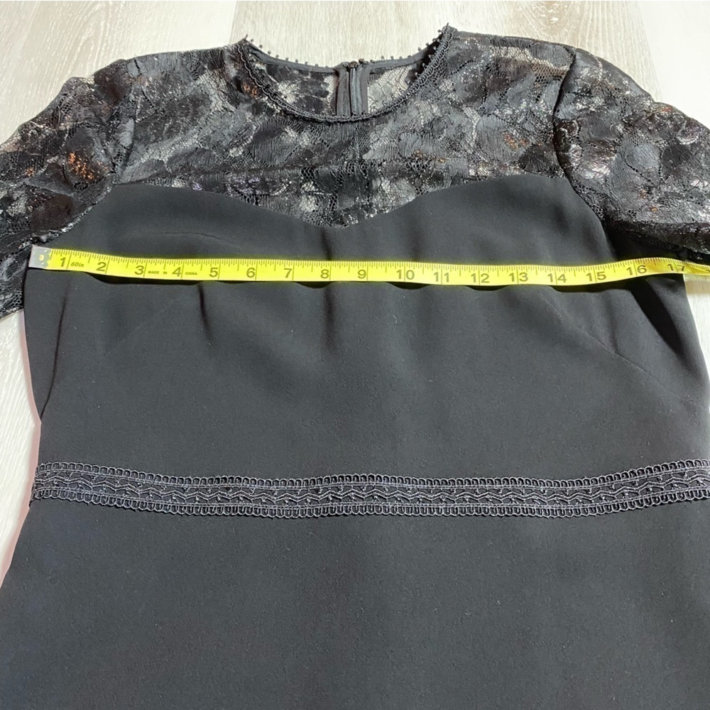 Shoshanna Black Lace Trim Short Sleeve Ruffle Hem Dress Knee Length Dress, Sz 8 - Picture 14 of 14